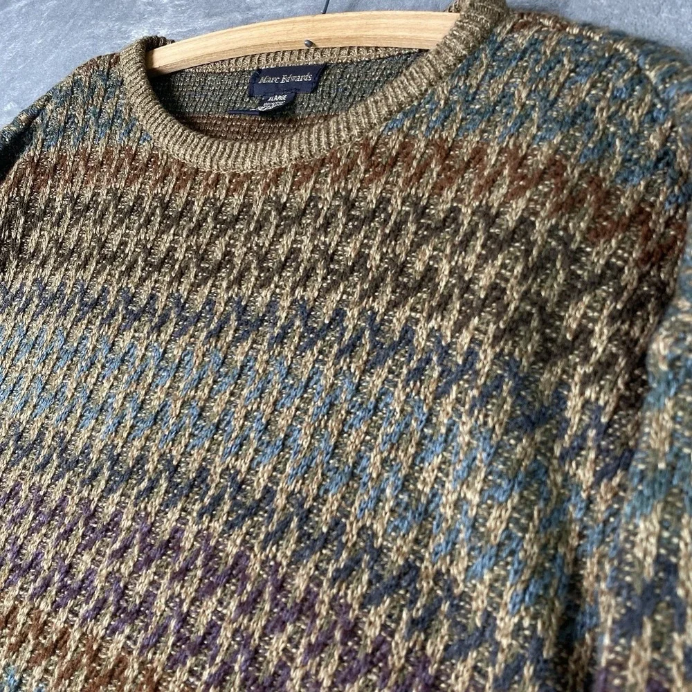 Vintage Marc Edwards Sweater Mens XL Textured Geometric Crewneck 90s Grandpa